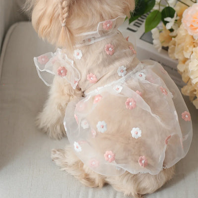 Pet Puppy Organza Embroidered Dasiy Pet Dress Summer Fashion Dog Teddy Cat Dress Chihuahua Pet Clothing