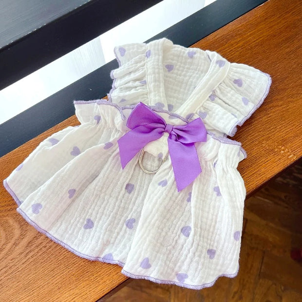 Luxury Dog Clothes Heart Print Bow Dress Chihuahua Sweet Skirts Puppy Dress for Girl Dog Cat Princess Dress Pet Costume Bichon