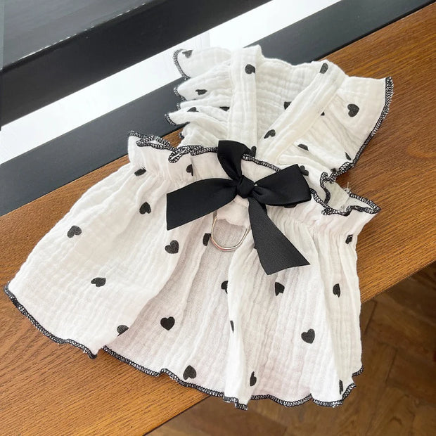 Luxury Dog Clothes Heart Print Bow Dress Chihuahua Sweet Skirts Puppy Dress for Girl Dog Cat Princess Dress Pet Costume Bichon