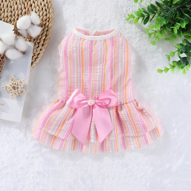 Summer Pet Cat Puppy Princess Dress Pet Clothes Striped Plaid Dresses with Bow Cats Kitten Rabbit Sphynx Clothing Pet Supplies