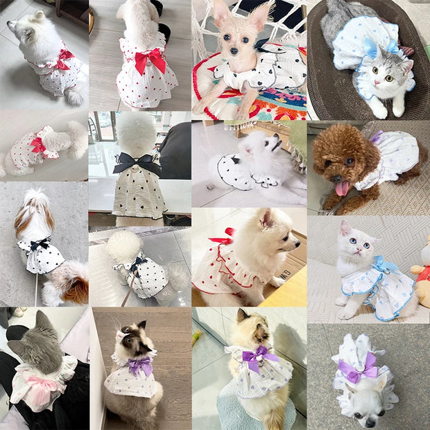 Luxury Dog Clothes Heart Print Bow Dress Chihuahua Sweet Skirts Puppy Dress for Girl Dog Cat Princess Dress Pet Costume Bichon