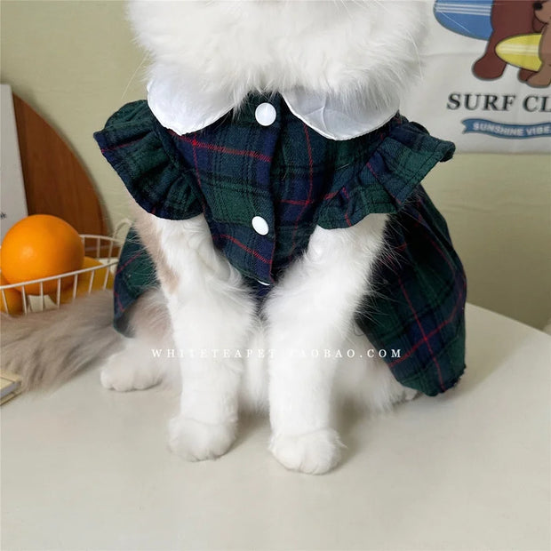 Cat Clothes Gingham Summer Princess Dress For Persian Cat Siamese Kitten Platinum Gradual Layer Skirt Dress Cute Cat Outfit