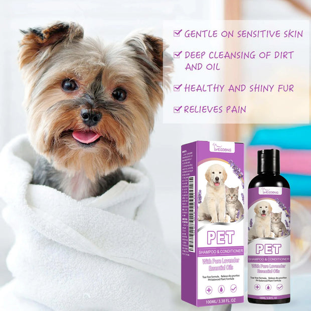 Pet Shampoo and Conditioner 2 in 1 Lavender Dry Sensitive Skin Relief Non Irritating Moisturizing Shampoo for Dogs Cats Puppies