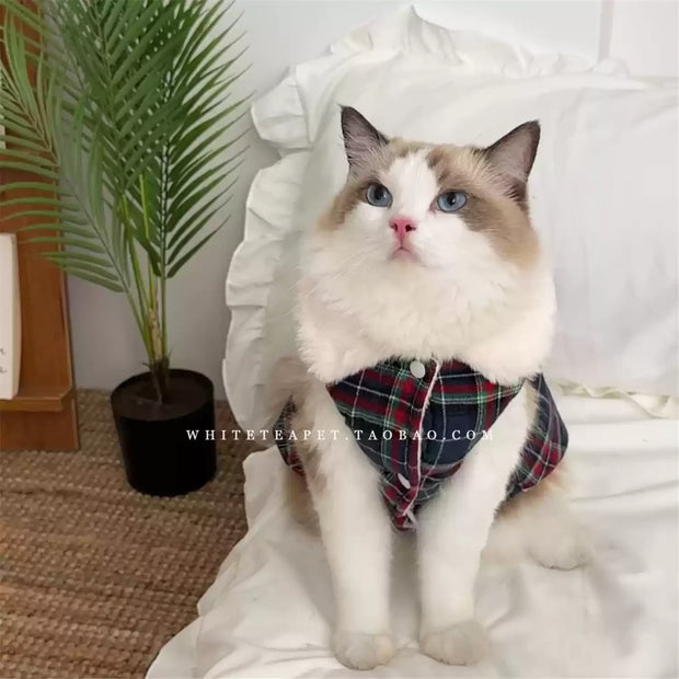 Cat Clothes Gingham Summer Princess Dress For Persian Cat Siamese Kitten Platinum Gradual Layer Skirt Dress Cute Cat Outfit