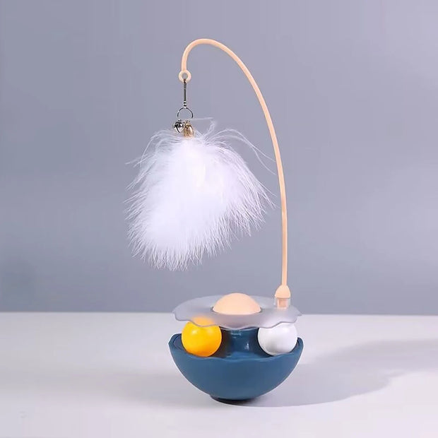 Interactive Cat Tumbler Toy, ABS Base with Feathers & Rolling Balls, Reduces Boredom & Destructive Behavior