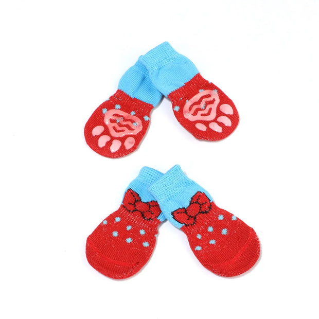 Pet Clothing 4pcs Cute Dog Socks Winter Indoor Cat Anti-Slip Knit Sock Wear Slip On Paw Protector Chihuahua Boots Pet Dog Socks