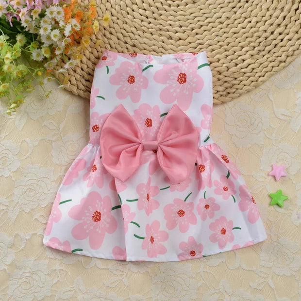 Cute Print Rabbit Clothes Summer Pet Dresses with Bow for Cats Rabbits Small Animals Clothing Outfit Bunny Dress Pet Supplies