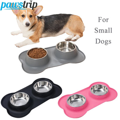 Anti-slip Double Dog Bowl With Silicone Mat Durable Stainless Steel Water Food Feeder Pet Feeding Drinking Bowls for Dogs Cats