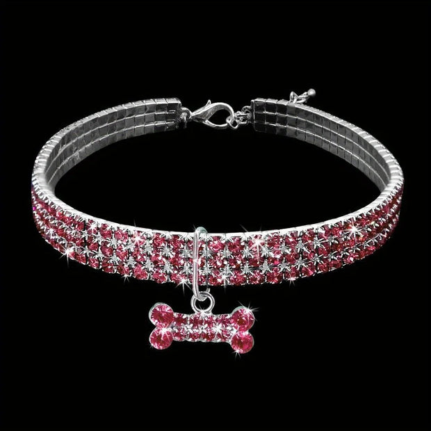Bling Bone Pet Collar-Adjustable Necklace for Small Dogs and Cats-Cute and Fancy Accessory for Puppies-Adds Style and Glamour