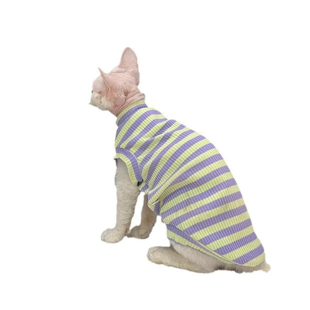 Cotton striped air-conditioned vest with high elasticity is good to wear in summer thin Sphynx cat Devon hairless cat clothes