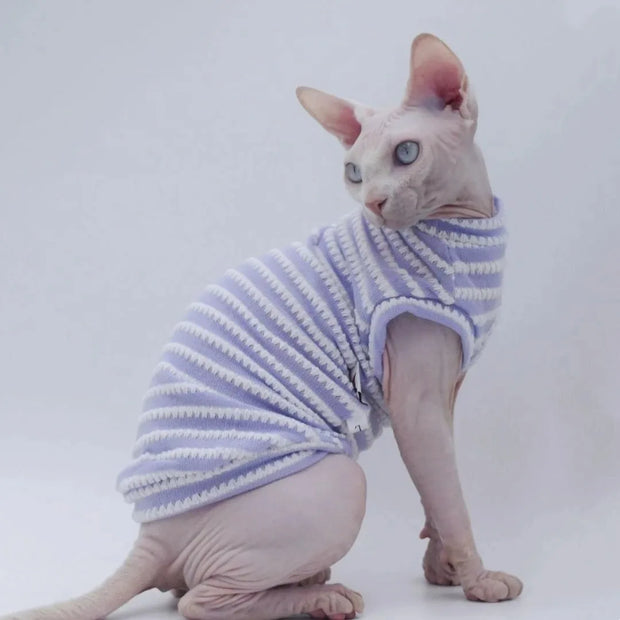 Cute Cat Clothes Summer Sphinx Striped Bottoming Shirt Kittens Vest For Sphynx Cat Breathable Pet Clothing DovenRex Costume