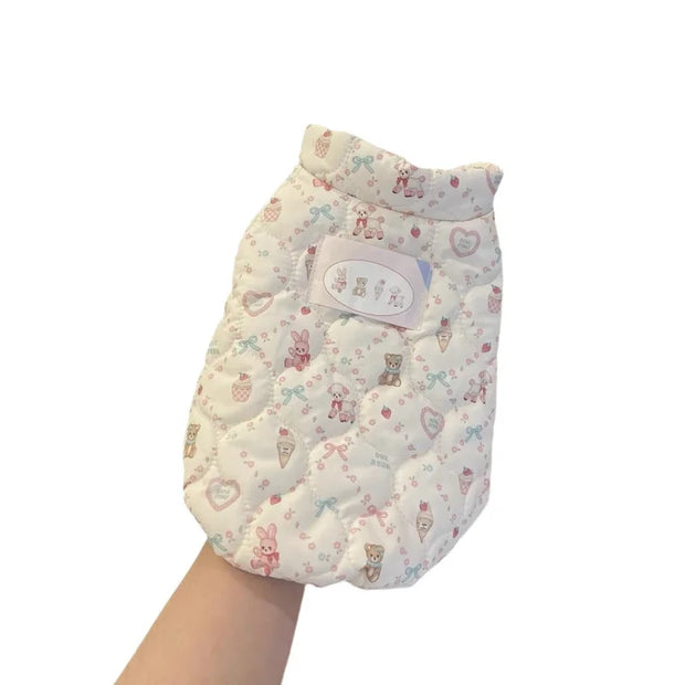 Winter Warm Cute Pet Dog Clothes Print High Neck Jackets Dog Parkas Pet Vest Cute Schnauzer Teddy Bear Cat Vest Puppy Clothing