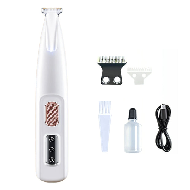 Rechargeable Pet Paw Trimmer with LED Light, Fully Waterproof Dogs Cats Hair Trimmer, Dog Clippers for Grooming