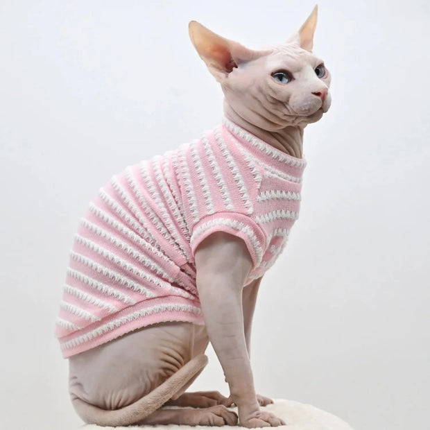 Cute Cat Clothes Summer Sphinx Striped Bottoming Shirt Kittens Vest For Sphynx Cat Breathable Pet Clothing DovenRex Costume