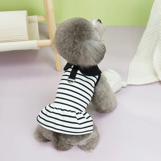 Pet Clothing Spring Summer Striped T-shirts Lapel Dresses Couple Outfits Breathable Dog Clothing Cat Dresses Small Dog Clothing