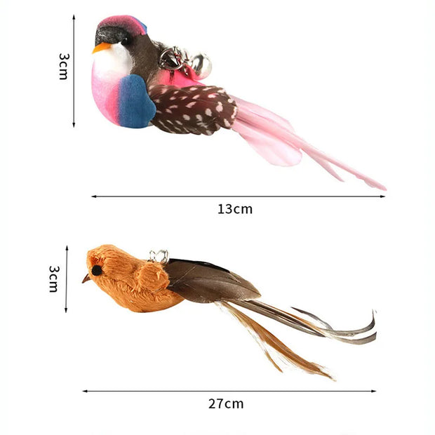 Cat Toys Simulated Bird  Feather Cat Teasing Stick Epoxy Sucker Steel Wire Long Rod  Cat Self Hi No Harmful Ingredients