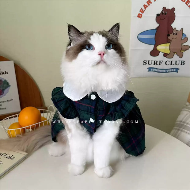 Cat Clothes Gingham Summer Princess Dress For Persian Cat Siamese Kitten Platinum Gradual Layer Skirt Dress Cute Cat Outfit