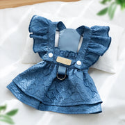 Luxury Jacquard Dog Dress for Small Dogs Cats Girl, Ruffles Sleeve Puppy Princess Strap Skirts Spring Summer Clothes Pet Apparel