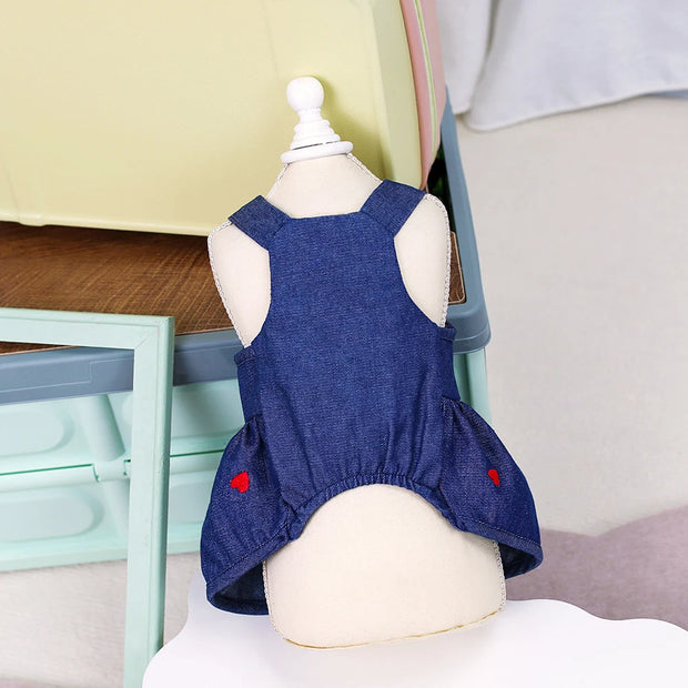 2024 New Puppy Clothes Dog Dress Pet Clothing Cat Strap Dress Pet Denim Dress Summer Sweet Love Spring Small Dog Clothes Skirt