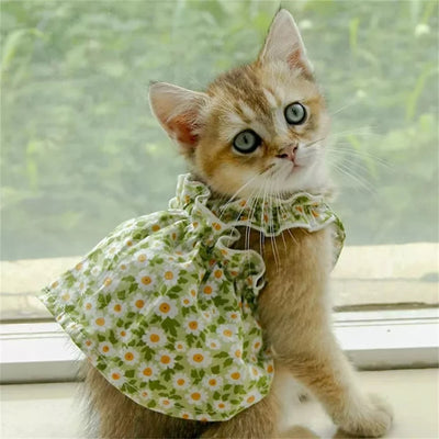 2025 Summer Cotton Sphynx Cat Suspender Skirt Love Flower Pet Princess Dresses for Cats Dog Dress Clothes
