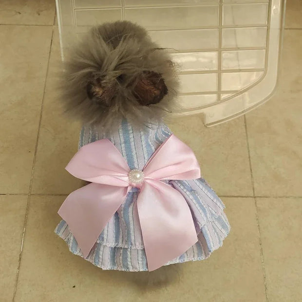 Summer Pet Cat Puppy Princess Dress Pet Clothes Striped Plaid Dresses with Bow Cats Kitten Rabbit Sphynx Clothing Pet Supplies
