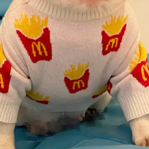 Soft Cotton Sweater for Pets, Small Dog Clothing, Cute French Fries Printed, High Quality Design Jacket for Cats and Animals