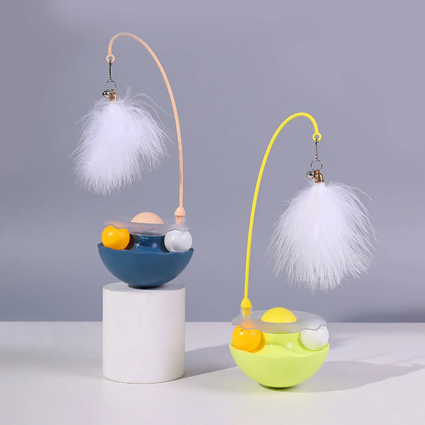 Interactive Cat Tumbler Toy, ABS Base with Feathers & Rolling Balls, Reduces Boredom & Destructive Behavior