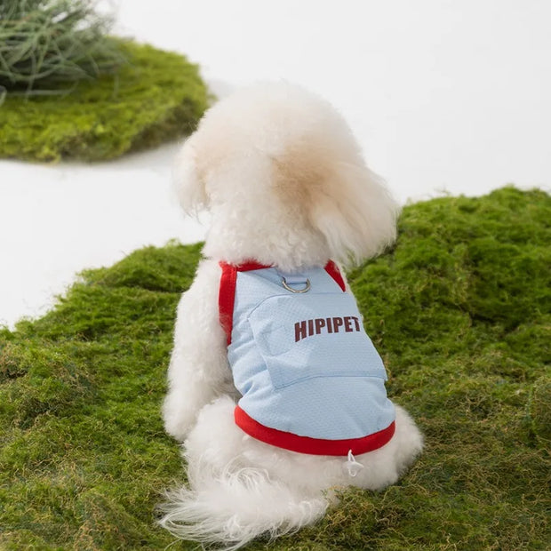 Dog Clothes with Hat Pet Summer Sun Protection Clothes Teddy Outdoor Vest Breathable Mesh Puppy T-Shirt with Traction Buckle