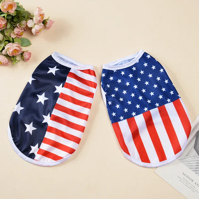 Cat T-shirt For Small Medium Dogs Cats Breathable Summer Pet Costume Independence Day July 4th Kitten Vest Corgi Pug Clothes