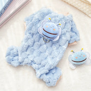 New Four-Legged Pet Clothing Plush Bee Traction Pet Dog Cat Clothes Supplies Autumn-Winter Warm and Thickening Teddy