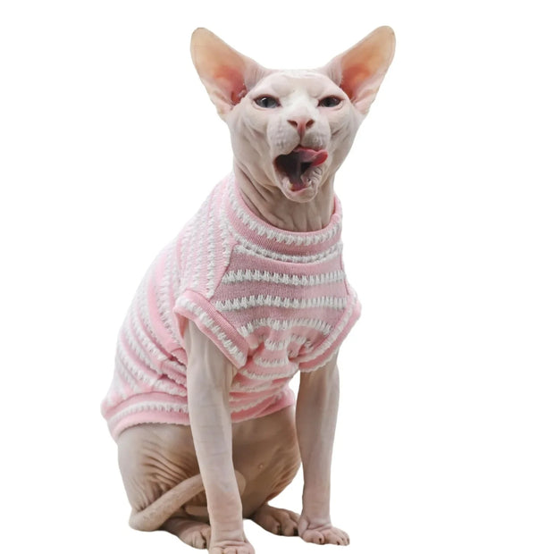 Cute Cat Clothes Summer Sphinx Striped Bottoming Shirt Kittens Vest For Sphynx Cat Breathable Pet Clothing DovenRex Costume