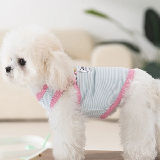 Spring and Summer Dog Thin Breathable Striped Vest Bichon Leashable T-Shirt Yorkie Cool Pullover Pet Supplies Puppy Clothes