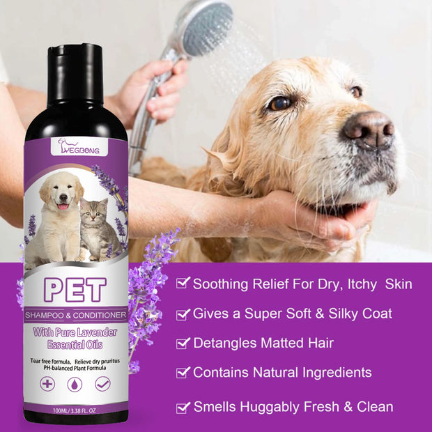 Pet Shampoo and Conditioner 2 in 1 Lavender Dry Sensitive Skin Relief Non Irritating Moisturizing Shampoo for Dogs Cats Puppies