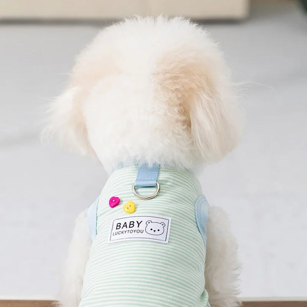 Spring and Summer Dog Thin Breathable Striped Vest Bichon Leashable T-Shirt Yorkie Cool Pullover Pet Supplies Puppy Clothes