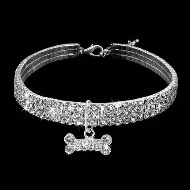 Bling Bone Pet Collar-Adjustable Necklace for Small Dogs and Cats-Cute and Fancy Accessory for Puppies-Adds Style and Glamour