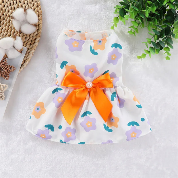Summer Pet Cat Puppy Princess Dress Pet Clothes Striped Plaid Dresses with Bow Cats Kitten Rabbit Sphynx Clothing Pet Supplies
