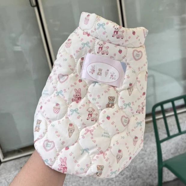Winter Warm Cute Pet Dog Clothes Print High Neck Jackets Dog Parkas Pet Vest Cute Schnauzer Teddy Bear Cat Vest Puppy Clothing