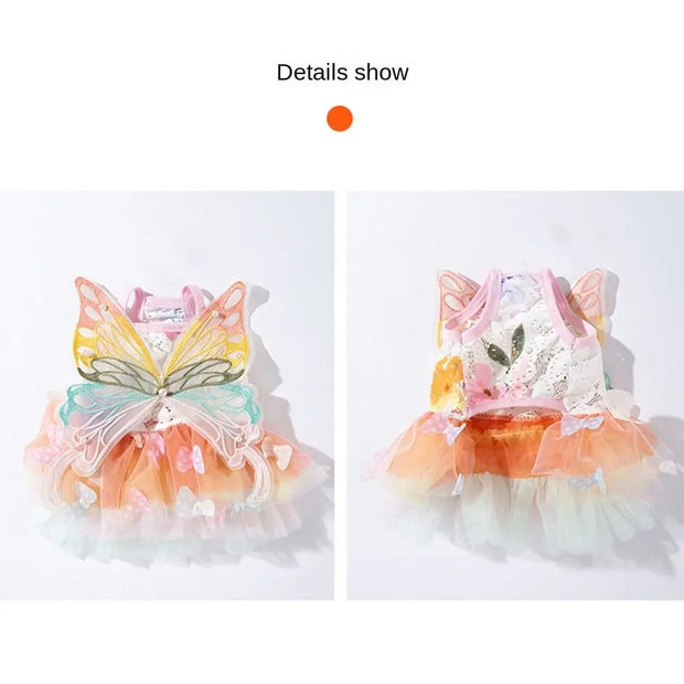 New Rainbow Butterfly Cat Princess Dress Fantasy Butterfly Dog Mesh Dresses Sweet Pet Dress Summer Pet Cat Puppy Clothes