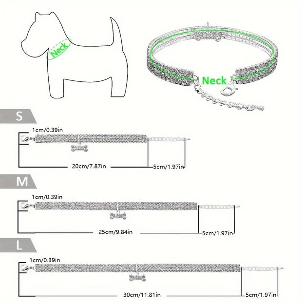 Bling Bone Pet Collar-Adjustable Necklace for Small Dogs and Cats-Cute and Fancy Accessory for Puppies-Adds Style and Glamour