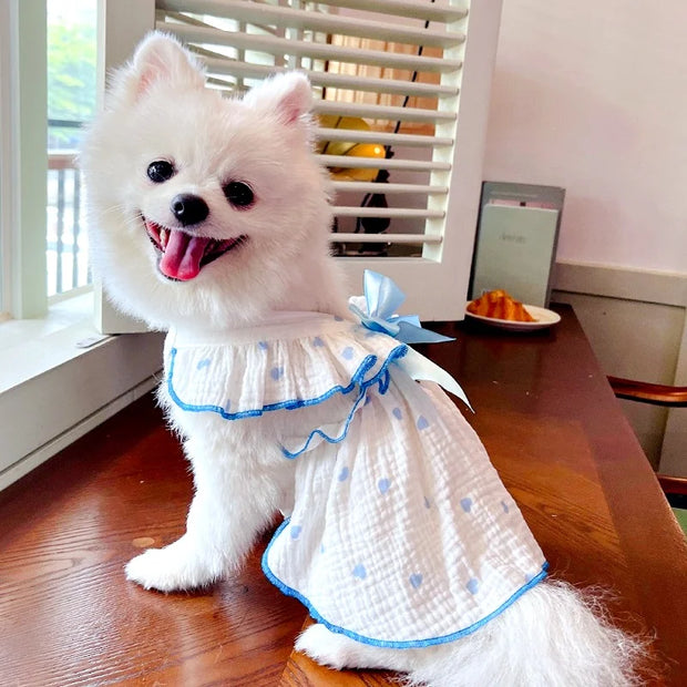 Luxury Dog Clothes Heart Print Bow Dress Chihuahua Sweet Skirts Puppy Dress for Girl Dog Cat Princess Dress Pet Costume Bichon