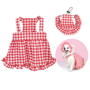 Summer Cat And Dogs Dress Fashion Cooling Red plaid Pet Clothes Birthday Party Cosplay Creative Cat Skirt Dog Cap Set Chihuahua