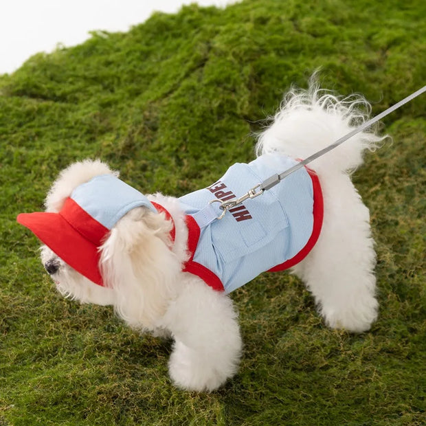 Dog Clothes with Hat Pet Summer Sun Protection Clothes Teddy Outdoor Vest Breathable Mesh Puppy T-Shirt with Traction Buckle