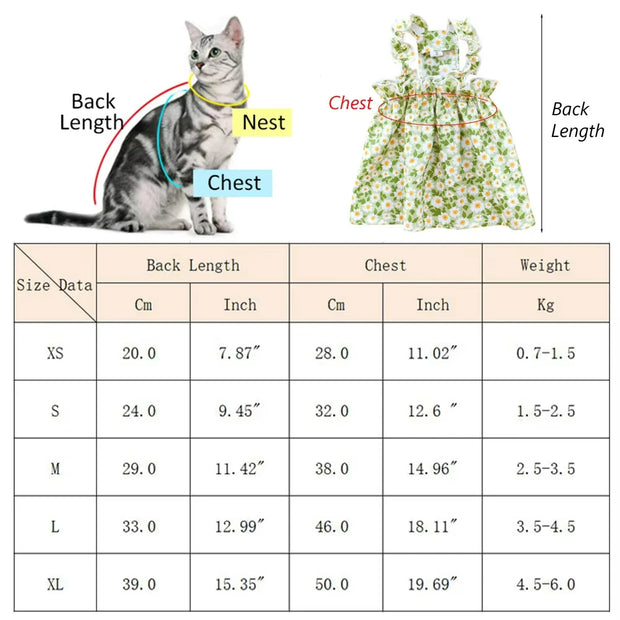 2025 Summer Cotton Sphynx Cat Suspender Skirt Love Flower Pet Princess Dresses for Cats Dog Dress Clothes