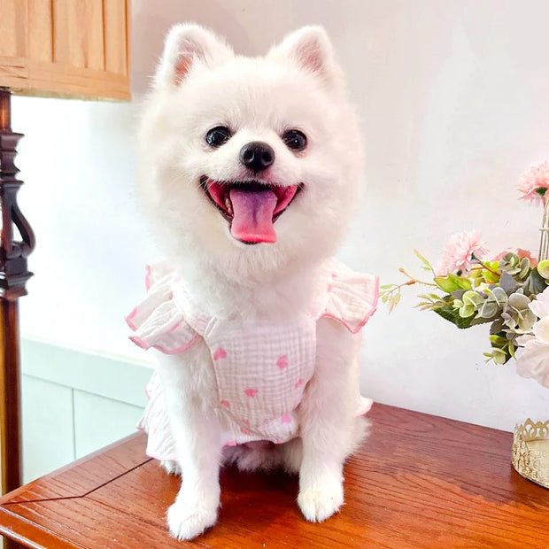 Luxury Dog Clothes Heart Print Bow Dress Chihuahua Sweet Skirts Puppy Dress for Girl Dog Cat Princess Dress Pet Costume Bichon