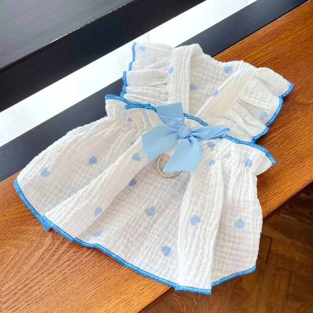 Luxury Dog Clothes Heart Print Bow Dress Chihuahua Sweet Skirts Puppy Dress for Girl Dog Cat Princess Dress Pet Costume Bichon