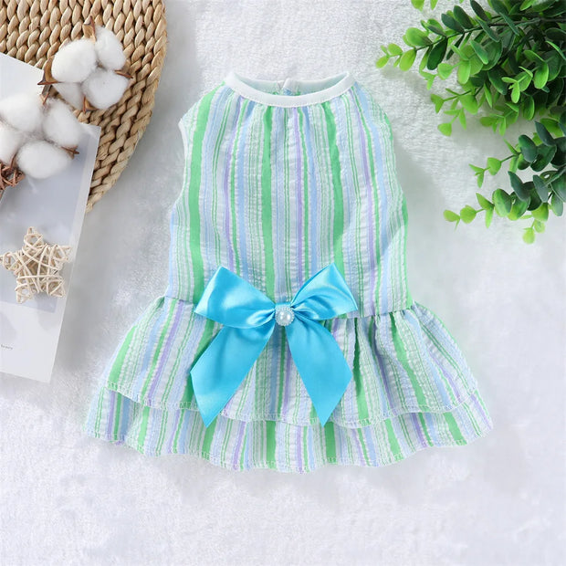 Summer Pet Cat Puppy Princess Dress Pet Clothes Striped Plaid Dresses with Bow Cats Kitten Rabbit Sphynx Clothing Pet Supplies