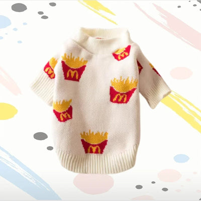 Soft Cotton Sweater for Pets, Small Dog Clothing, Cute French Fries Printed, High Quality Design Jacket for Cats and Animals