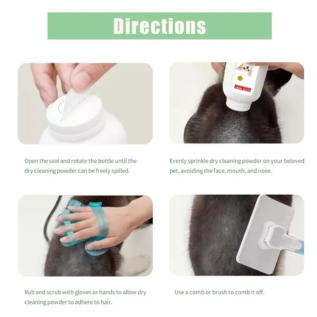 Pet wash free shower gel, cat shampoo, dry cleaning powder,dog dry cleaning supplies DryItchySkinRelief200G