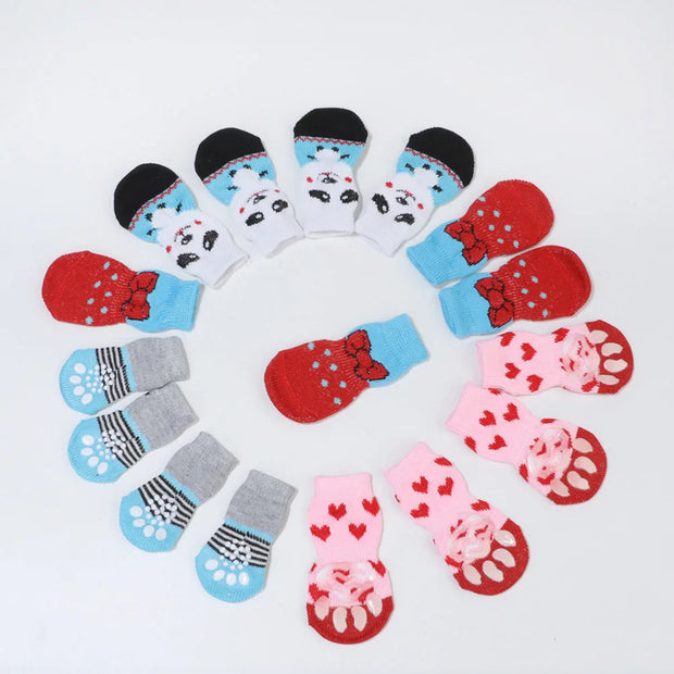 Pet Clothing 4pcs Cute Dog Socks Winter Indoor Cat Anti-Slip Knit Sock Wear Slip On Paw Protector Chihuahua Boots Pet Dog Socks