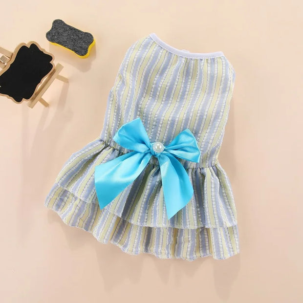 Summer Pet Cat Puppy Princess Dress Pet Clothes Striped Plaid Dresses with Bow Cats Kitten Rabbit Sphynx Clothing Pet Supplies